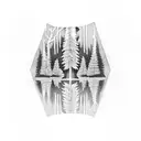 A stoner rock-inspired tattoo depicting a forest with hidden guitar necks as trees tattoo design idea