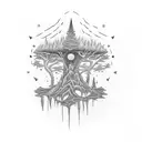 A stoner rock-inspired tattoo depicting a forest with hidden guitar necks as trees tattoo design idea