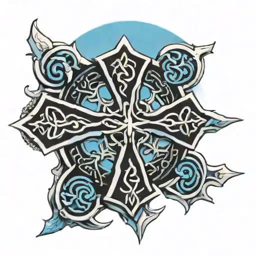 Celtic cross with blue sky background black tattoo design idea