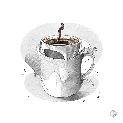 coffee mug, slightly tapered at the top, pale red tattoo design idea