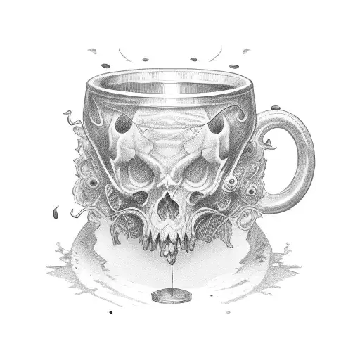 coffee mug, slightly tapered at the top, pale red tattoo design idea