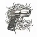 Create a tattoo design featuring a handgun intertwined with lightning bolts and waves, symbolizing power and intensity tattoo design idea