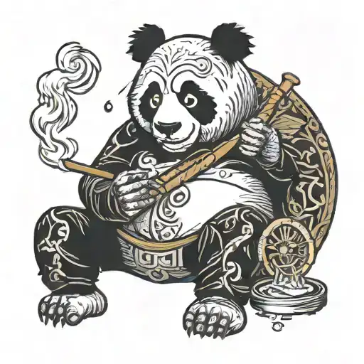 panda smoking cigar and fighting tattoo design idea