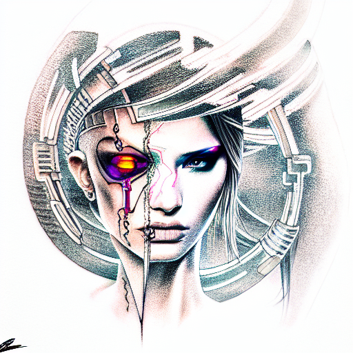 Cyberpunk Hot Girl with big weapon tattoo design idea