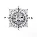 A sketch-style tattoo of the Dave Matthews Band logo combined with a compass, symbolizing the client's love for both the band and travel. tattoo design idea