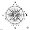 A sketch-style tattoo of the Dave Matthews Band logo combined with a compass, symbolizing the client's love for both the band and travel. tattoo design idea