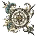 compass anchor sea wave pattern tattoo design idea