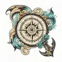 compass anchor sea wave pattern tattoo design idea