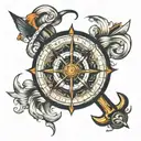 compass anchor sea wave pattern tattoo design idea