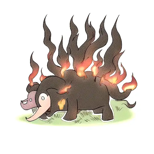 black flames burning elephant stabbing an octopus  tattoo design idea