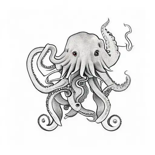 elephant stabbing an octopus wrapped around my body tattoo design idea