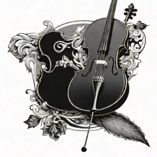 reference to a cello, to compose the scene leaves and art in the Renaissance and Baroque style tattoo design idea