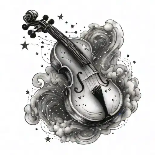 A celestial scene with the constellation of 2012 forming a cello in the night sky tattoo design idea