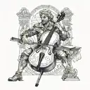 Roman playing the cello, to compose the scene leaves in the style of Renaissance and Baroque art tattoo design idea