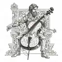 Roman playing the cello, to compose the scene leaves in the style of Renaissance and Baroque art tattoo design idea