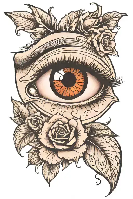 realistic eye with rosebud pupil tattoo design idea
