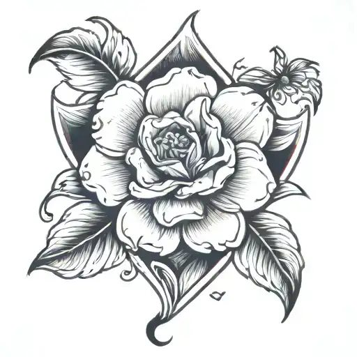 flower with breast cancer heart tattoo design idea