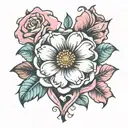 flower with breast cancer heart tattoo design idea