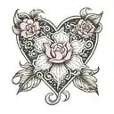 flower with breast cancer heart tattoo design idea