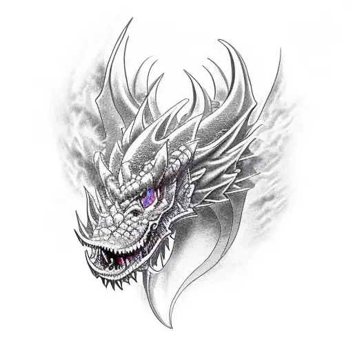 A realistic black and purple dragon tattoo design idea