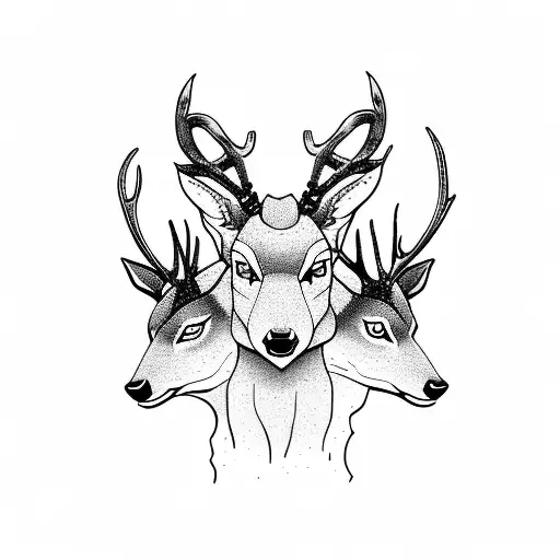 pack of deer in forest with wolves  tattoo design idea