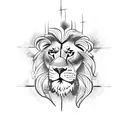 A fierce lion standing in front of a medieval castle tattoo design idea