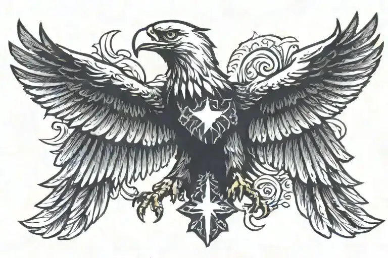 eagle with cross in center of it  tattoo design idea