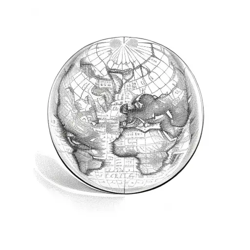 old world map as a puzzle with crystal ball tattoo design idea