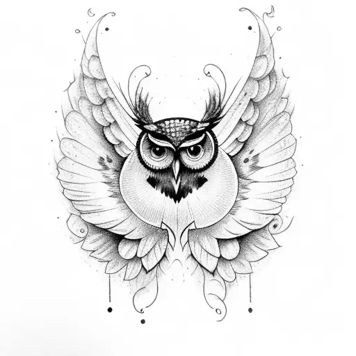 Half buttefly, half owl with open wings tattoo design idea