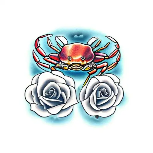 cancer the crab with roses tattoo design idea