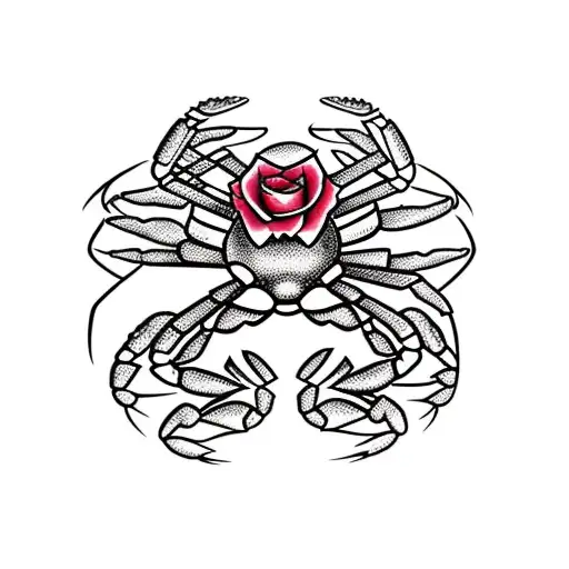 cancer the crab surrounded by roses with "dad" written on shell tattoo design idea