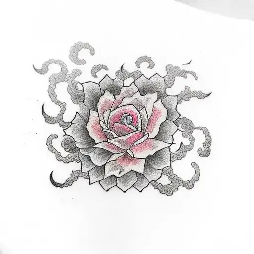 plants and flowers with smoke effect and eyes shadows tattoo design idea