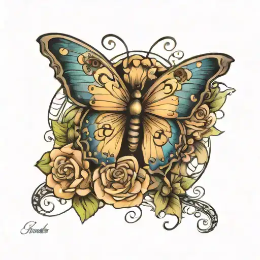 butterfly & name incorporated tattoo design idea