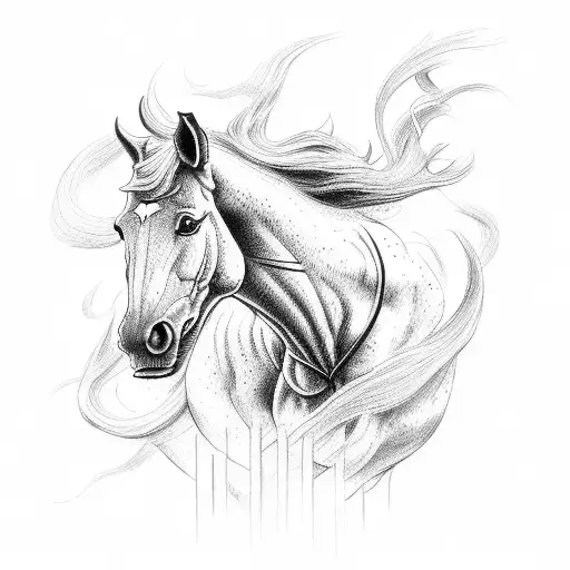 horse running through gates of hell tattoo design idea