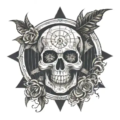 moon skull transitioning into clock tattoo design idea