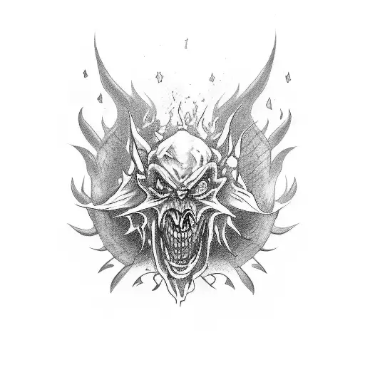 town in flames, demons y angels tattoo design idea