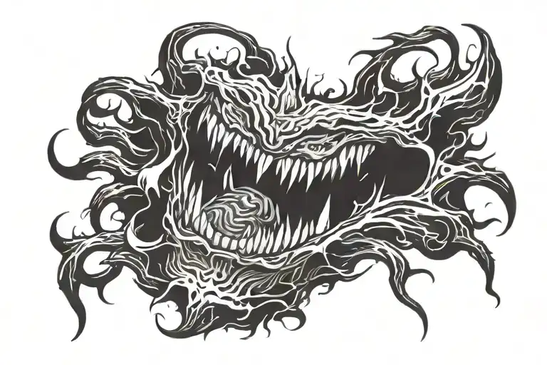 Carnage, lots of twists, the face of a monster emerging tattoo design idea
