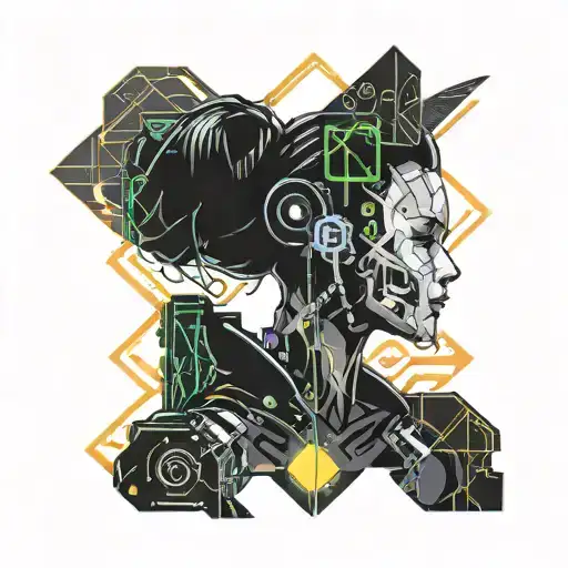 cyberpunk girl looking forward tattoo design idea