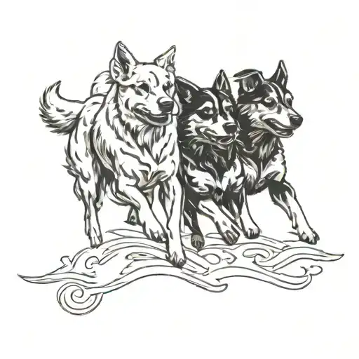 A tattoo of a pack of dogs running together, representing the client's love for animals, in blackwork style tattoo design idea