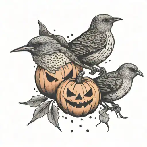 3 birds with a jack-o'-lantern   tattoo design idea
