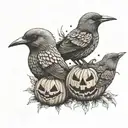 3 birds with a jack-o'-lantern   tattoo design idea