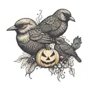 3 birds with a jack-o'-lantern   tattoo design idea
