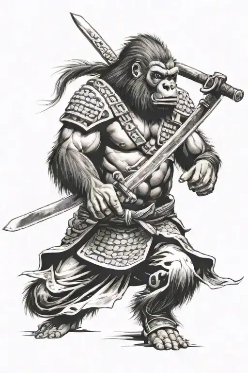 samurai with a gorilla face furious with anger and sword tattoo design idea