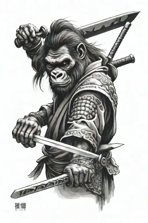 samurai with a gorilla face and sword tattoo design idea