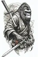 gorilla-faced samurai with sword tattoo design idea