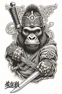 gorilla-faced samurai with sword tattoo design idea
