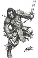 samurai with a gorilla face furious with anger and sword tattoo design idea