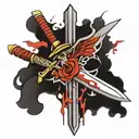 warrior swords blood winner mindset  tattoo design idea