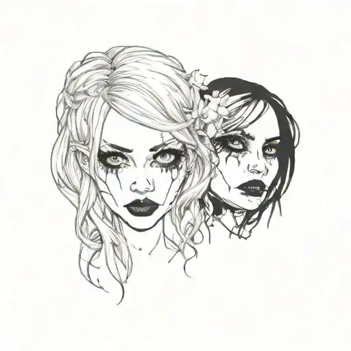 blonde gothic split face   tattoo design idea