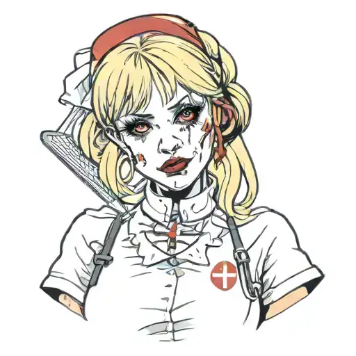 blonde gothic split face nurse   tattoo design idea